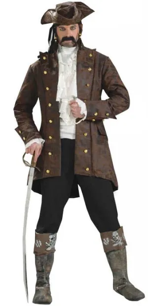 Pirate Buccaneer Mens Brown Captain Costume Jacket