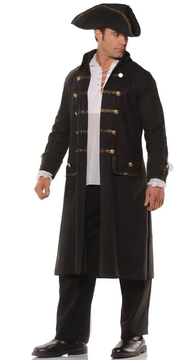 Pirate Captain Mens Black Costume Jacket and Hat