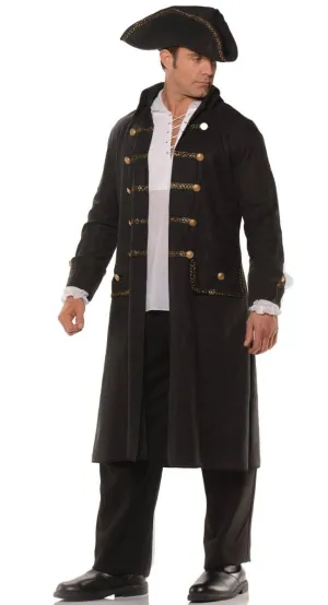 Pirate Captain Mens Black Costume Jacket and Hat