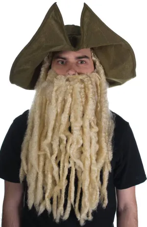 Pirate Davy Jones Costume Hat with Wig and Beard