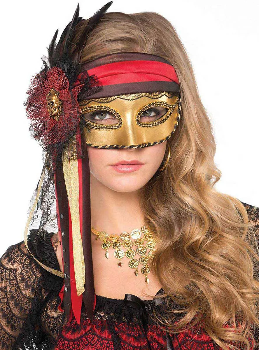 Pirate Red and Gold Masquerade Mask