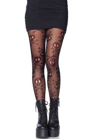 Pirate Skull Booty Black Net Stockings