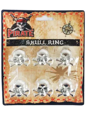 Pirate Skull Silver and Gold 6 Pack Costume Rings
