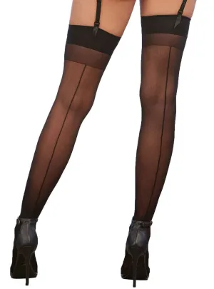 Plain Top Sheer Black Thigh High Stockings with Back Seam