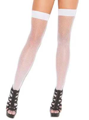 Plain Top White Plus Size Fishnet Thigh High Stockings