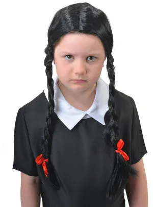 Plaited Girls Black Wednesday Addams Costume Wig