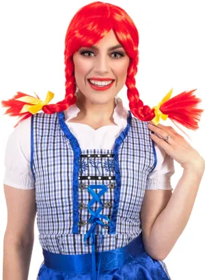 Plaited Red Pigtails Womens Costume Wig
