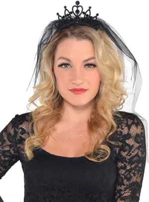 Plastic Black Tiara with Black Veil