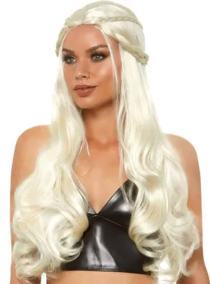 Platinum Blonde Braided Long Wavy Womens Costume Wig