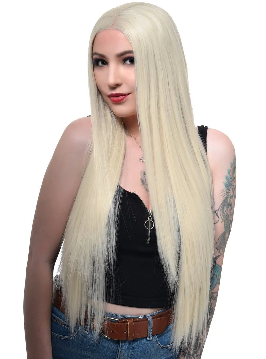 Platinum Blonde Extra Long Straight Lace Front Fashion Wig