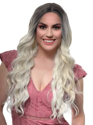 Platinum Blonde Ombre Long Wavy Lace Part Fashion Wig