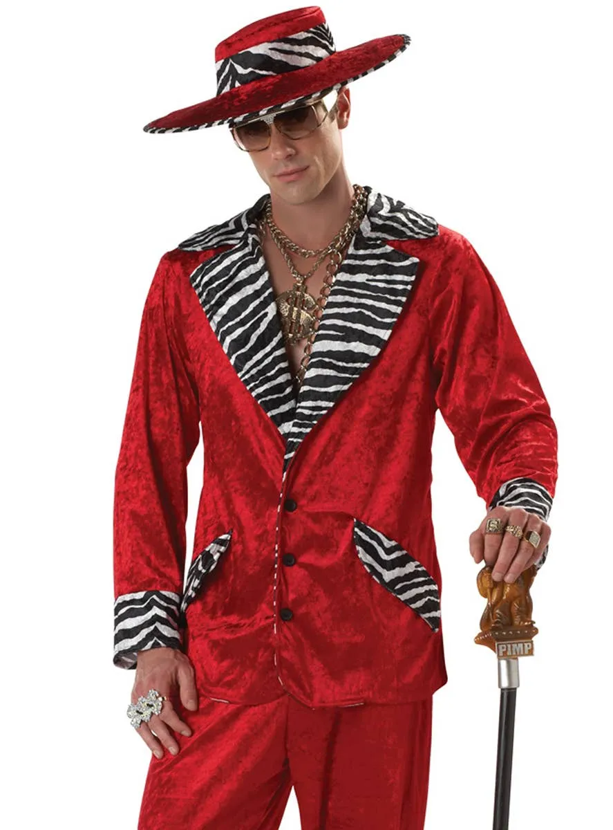 Playa Pimp Red Velveteen Mens Fancy Dress Costume