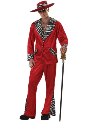 Playa Pimp Red Velveteen Mens Fancy Dress Costume