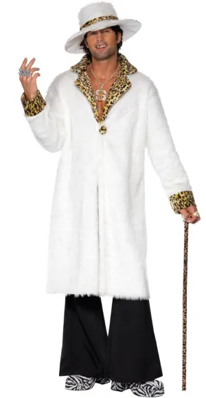 Playa White Mens Furry Pimp Dress Up Costume