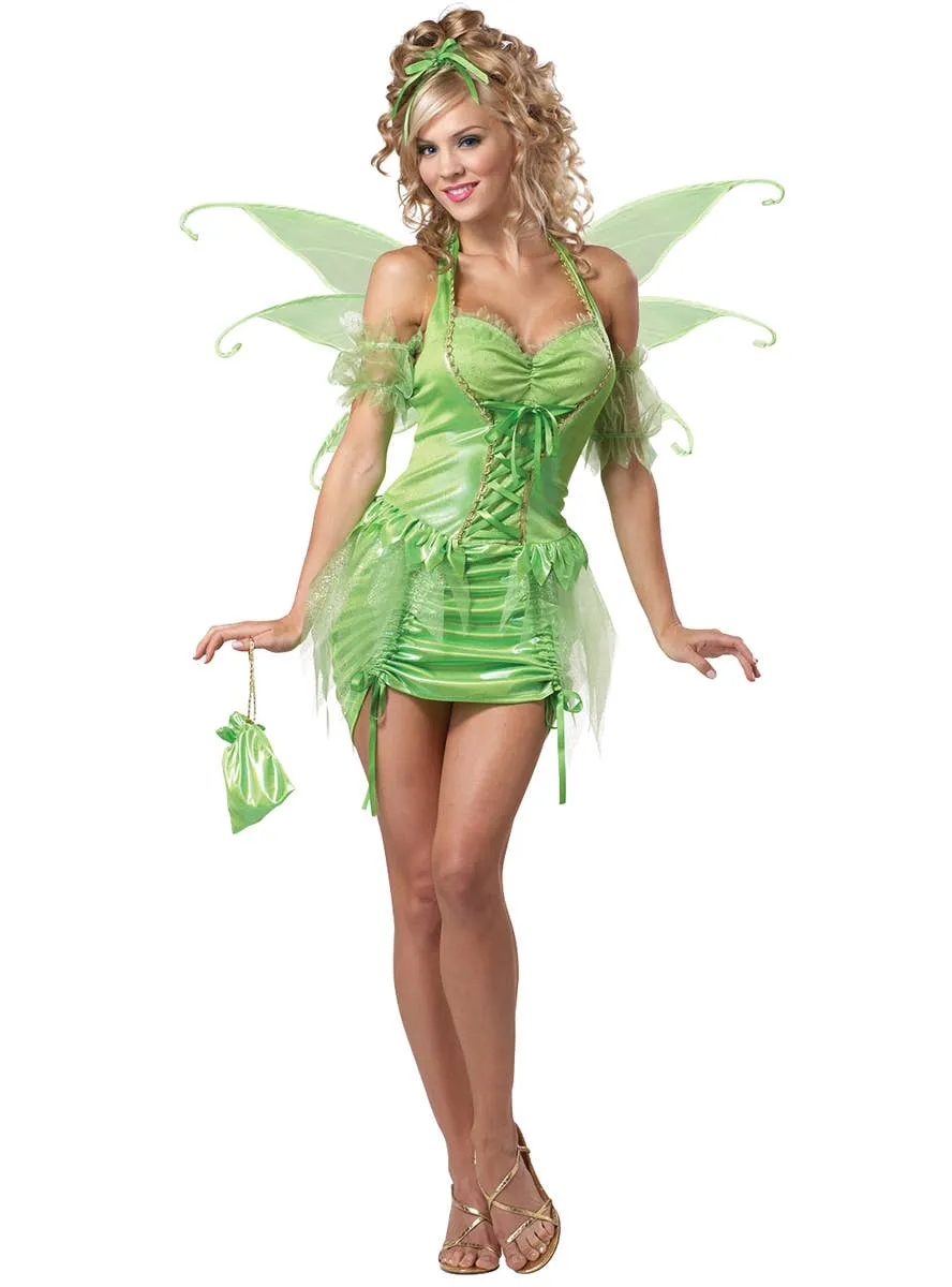 Playful Womens Sexy Green Tinkerbell Fairy Costume