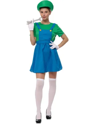 Plumber Womens Green Gaming Character Costume