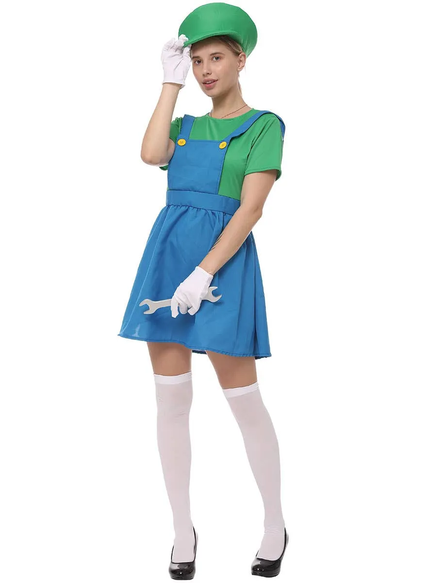 Plumber Womens Green Gaming Character Costume