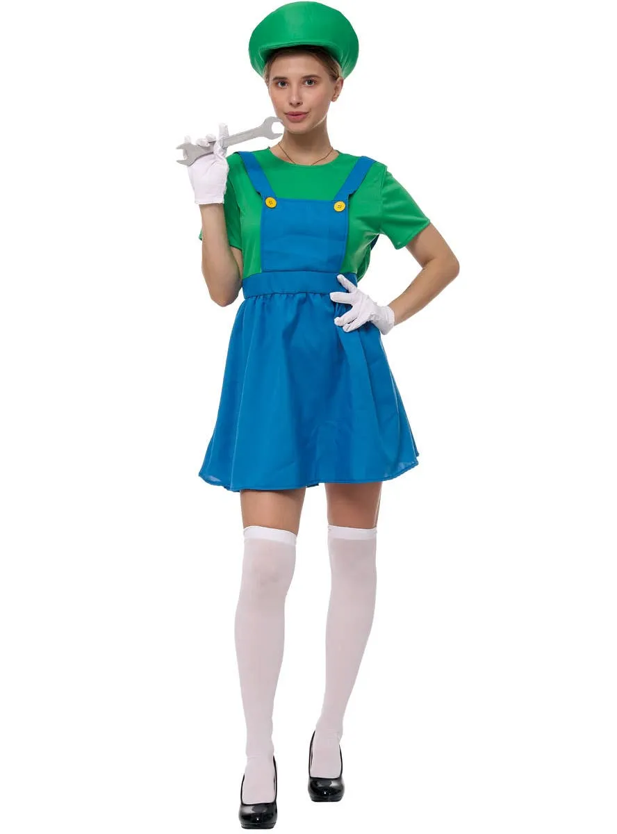 Plumber Womens Green Gaming Character Costume