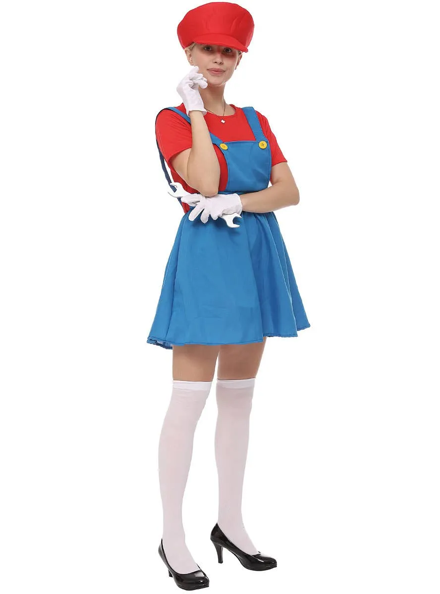 Plumber Womens Red Gaming Character Costume
