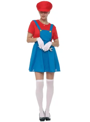 Plumber Womens Red Gaming Character Costume