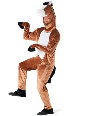Plush Adults Brown Horse Costume Jumpsuit With Padded Head