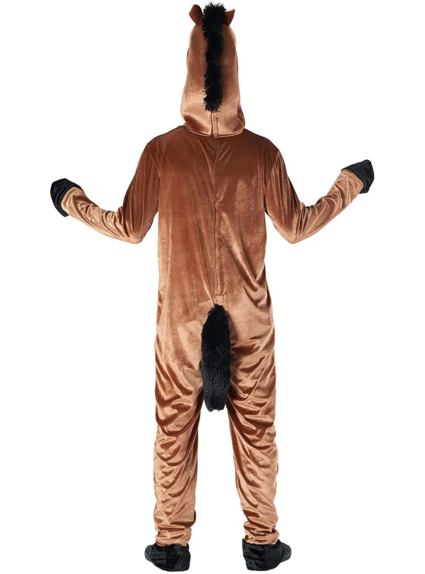 Plush Adults Brown Horse Costume Jumpsuit With Padded Head
