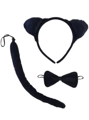 Plush Black 3 Piece Kitty Cat Kids Costume Accessory Set