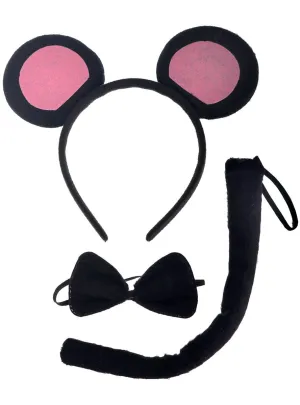 Plush Black and Pink Kids 3 Piece Mouse Costume Set