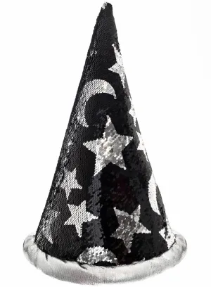 Plush Black and Silver Sequin Wizard Costume Hat