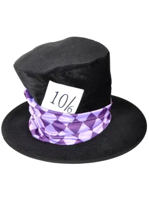 Plush Black Mad Hatter Costume Hat with Purple Band
