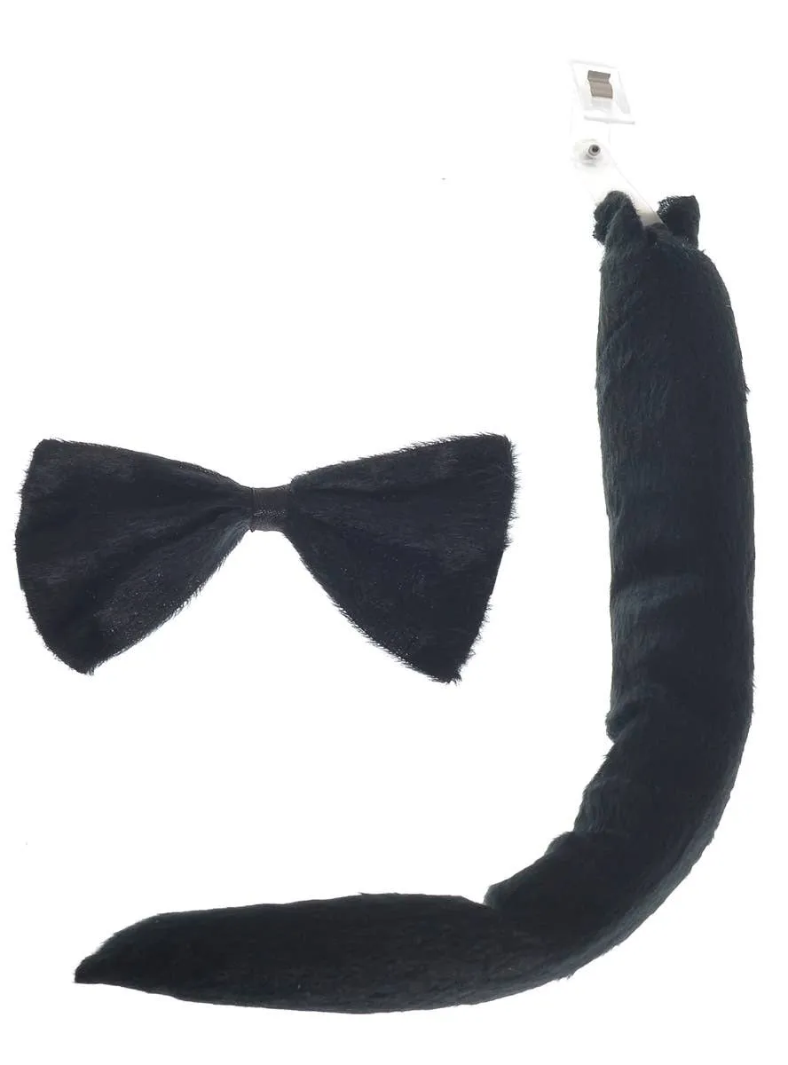 Plush Black Velvet Kitty Cat Tail and Bow Tie Accessory Set