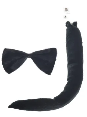 Plush Black Velvet Kitty Cat Tail and Bow Tie Accessory Set