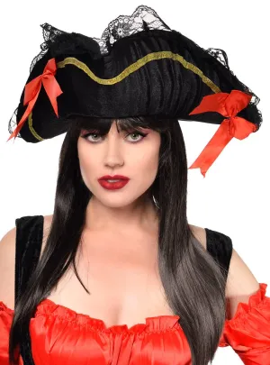 Plush Black Velvet Womens Pirate Costume Hat