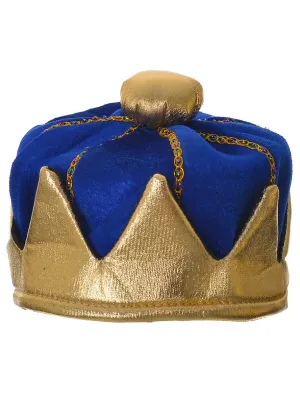 Plush Blue and Gold King Crown Costume Hat