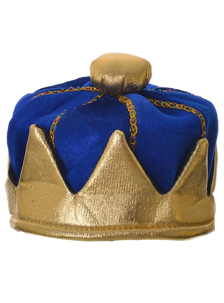Plush Blue and Gold King Crown Costume Hat