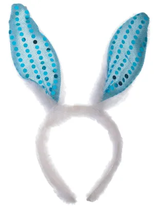 Plush Blue Easter Bunny Ears Headband with Sequins