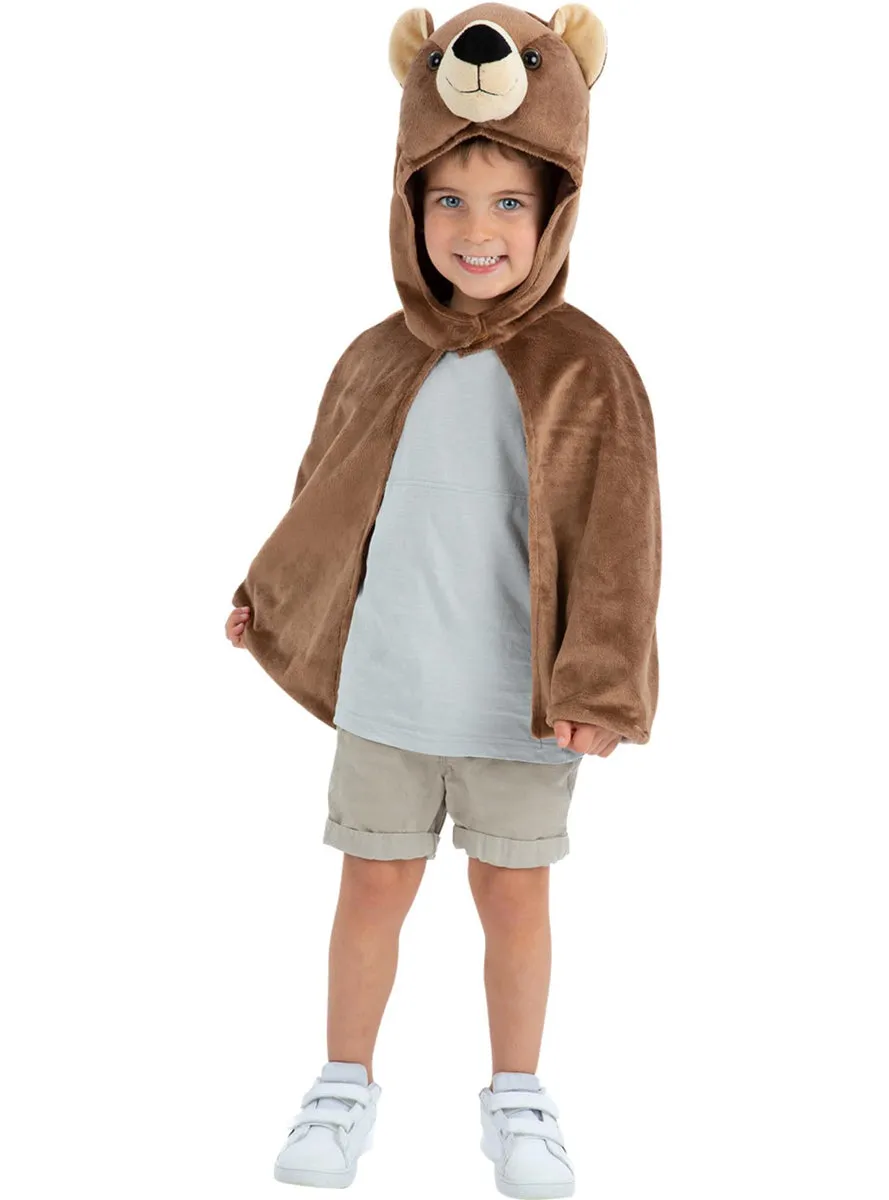 Plush Brown Bear Kids Hooded Costume Cape