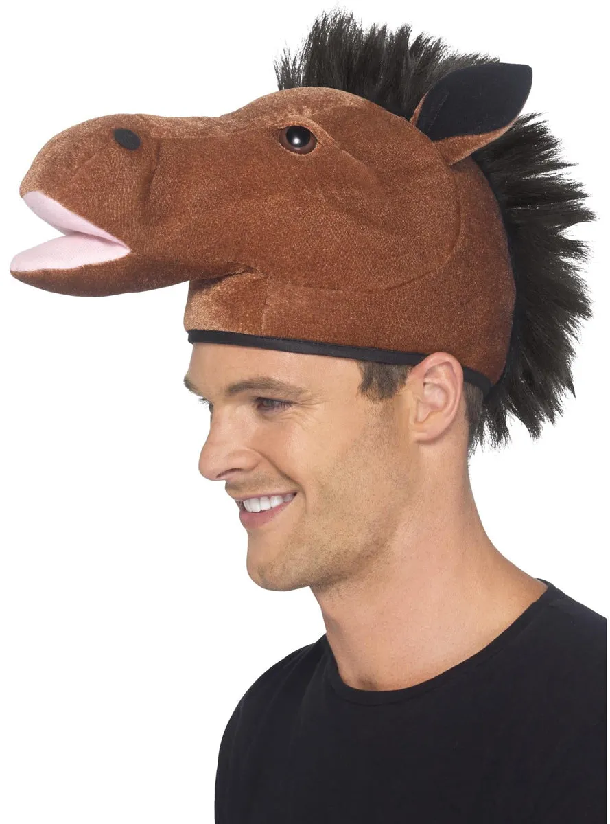 Plush Brown Novelty Horse Head Costume Hat