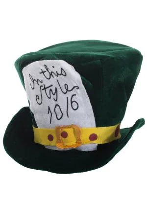 Plush Deep Green Velvet Mad Hatter Top Hat