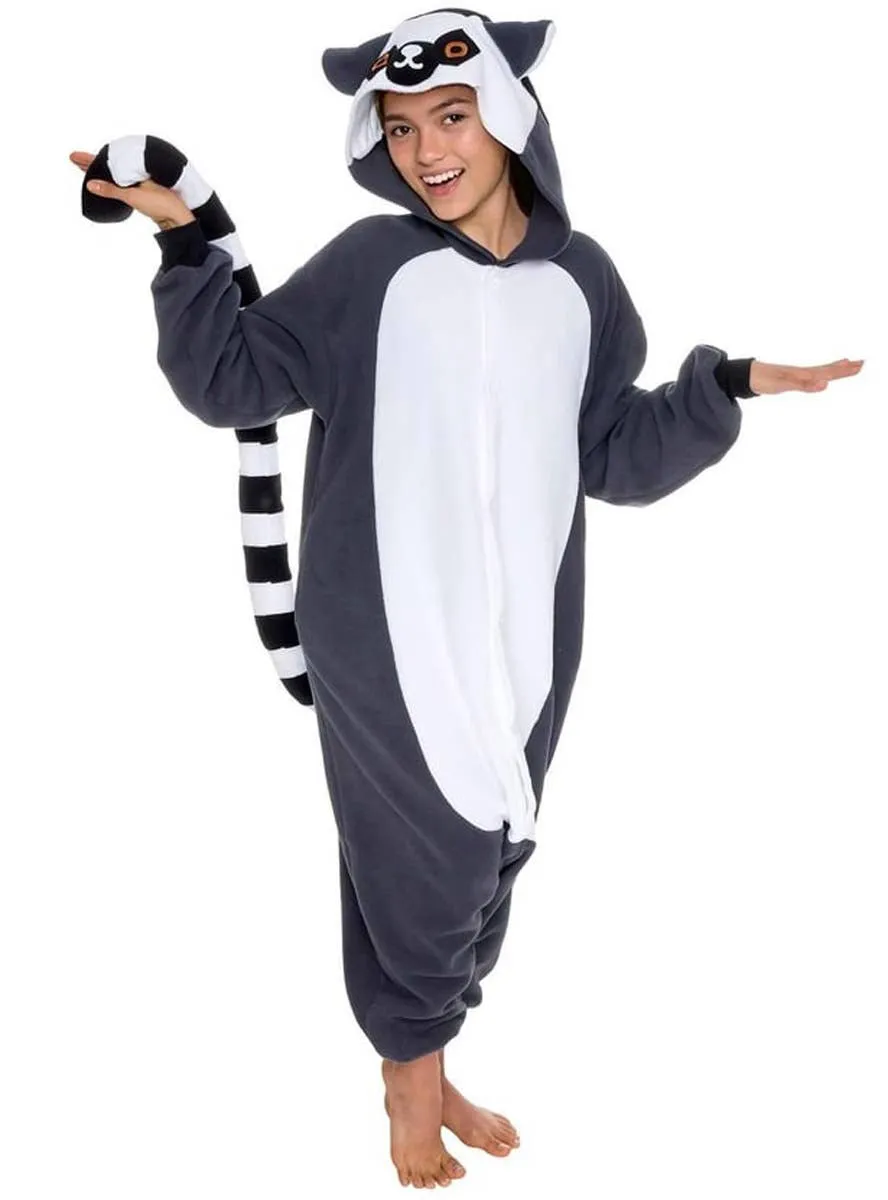 Plush Grey Lemur Kids Animal Onesie Costume