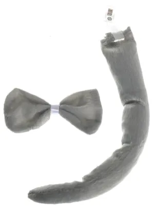 Plush Grey Mouse Tail and Bow Tie Costume Accessory Kit