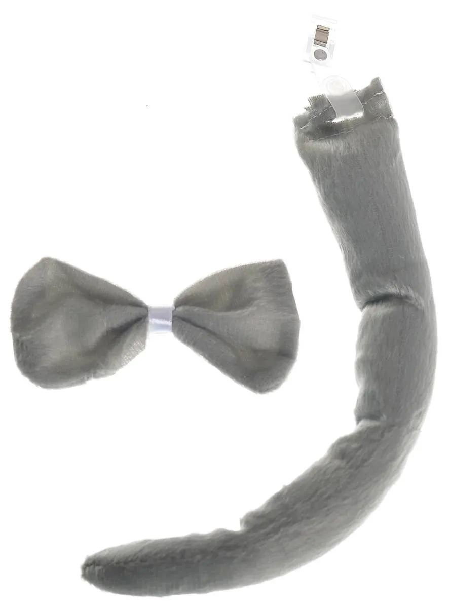 Plush Grey Mouse Tail and Bow Tie Costume Accessory Kit