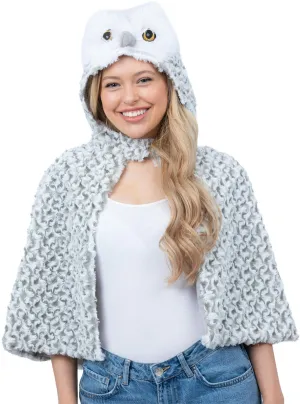 Plush Grey Owl Womens Hooded Costume Cape