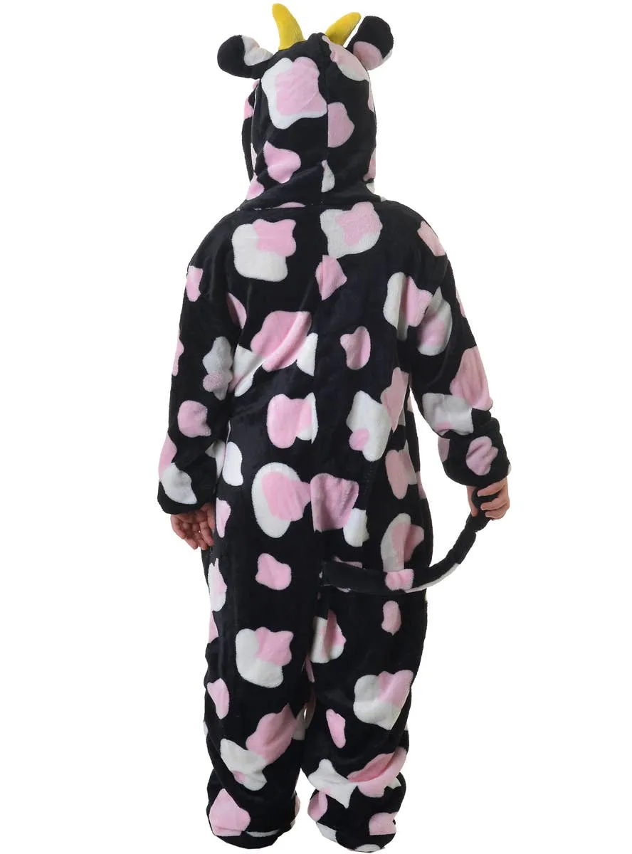 Plush Kids Pink and Black Cow Onesie Costume