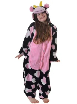 Plush Kids Pink and Black Cow Onesie Costume