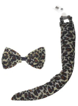 Plush Leopard Print Tail and Bow Tie Accessory Set