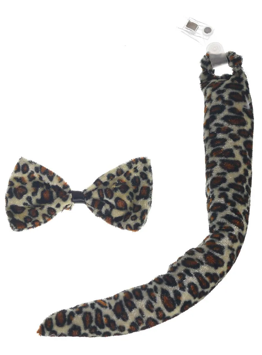 Plush Leopard Print Tail and Bow Tie Accessory Set