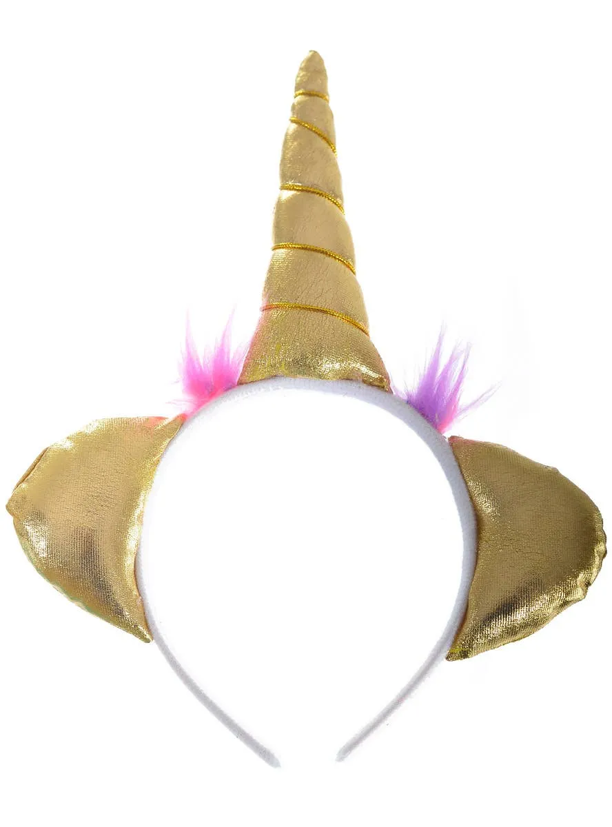 Plush Metallic Gold Unicorn Costume Headband