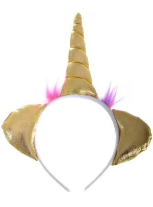 Plush Metallic Gold Unicorn Costume Headband