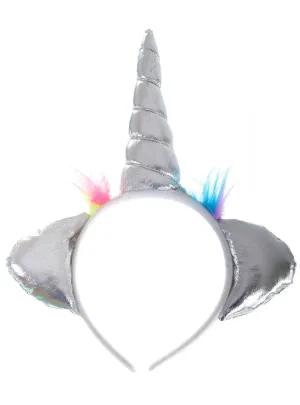 Plush Metallic Silver Unicorn Costume Headband